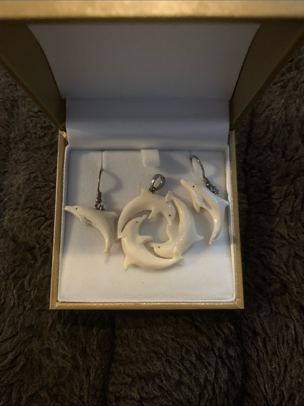 Vintage Korite Mammoth and Sterling Silver Pendant & Earring set